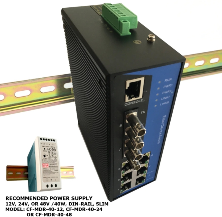 Industrial 8-Port Managed Ethernet Switch / Redundant-Ring Fiber Optic Converter (Single-Mode / ST) - Click Image to Close