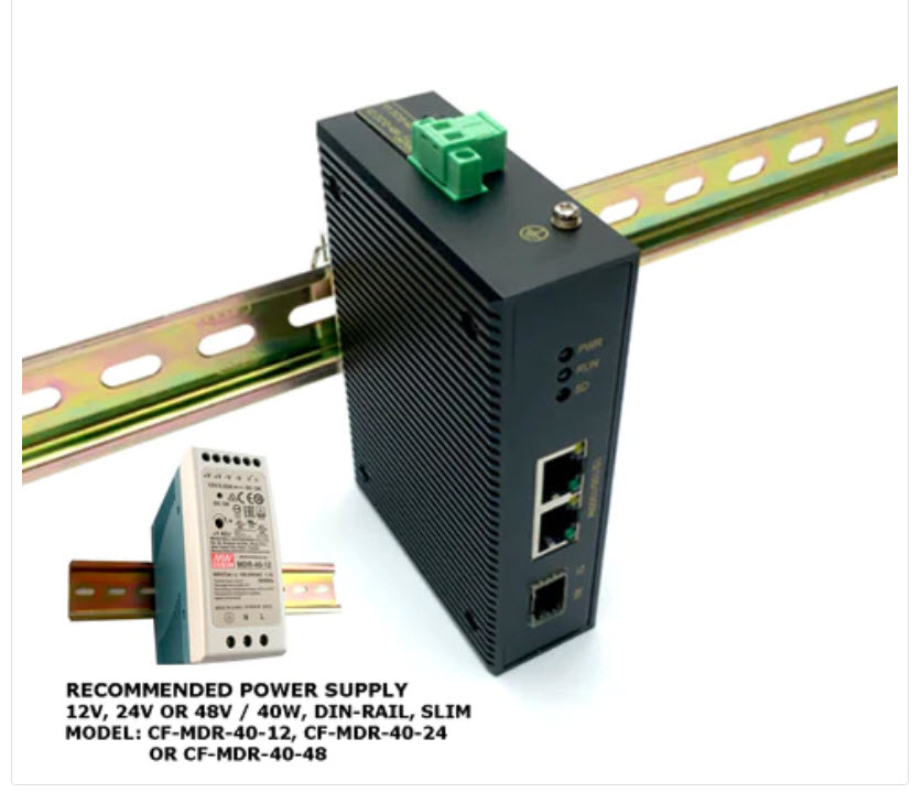 Industrial 3-Port Unmanaged Gigabit Ethernet Switch / Fiber Optic Converter (SFP) - Click Image to Close