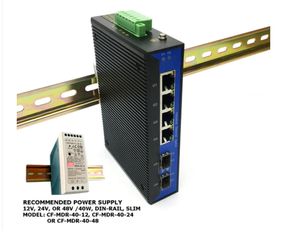 Industrial 6-Port Unmanaged Gigabit Ethernet Switch / Daisy-Chain and Star Fiber Optic Converter (SFP) - Click Image to Close